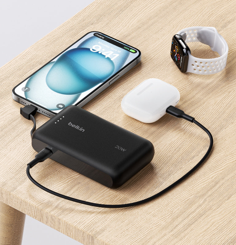 Belkin 10K Power Bank 20W PD + USB-C Cable, Black