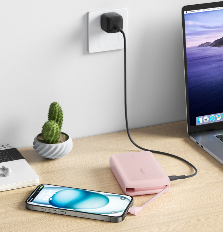 Belkin 10K Power Bank with 20W PD + Integrated USB-C Cable, Pink