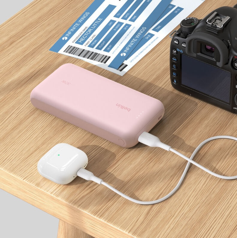 Belkin 20K Power Bank with 30WPD + Integrated USB-C Cable, Pink