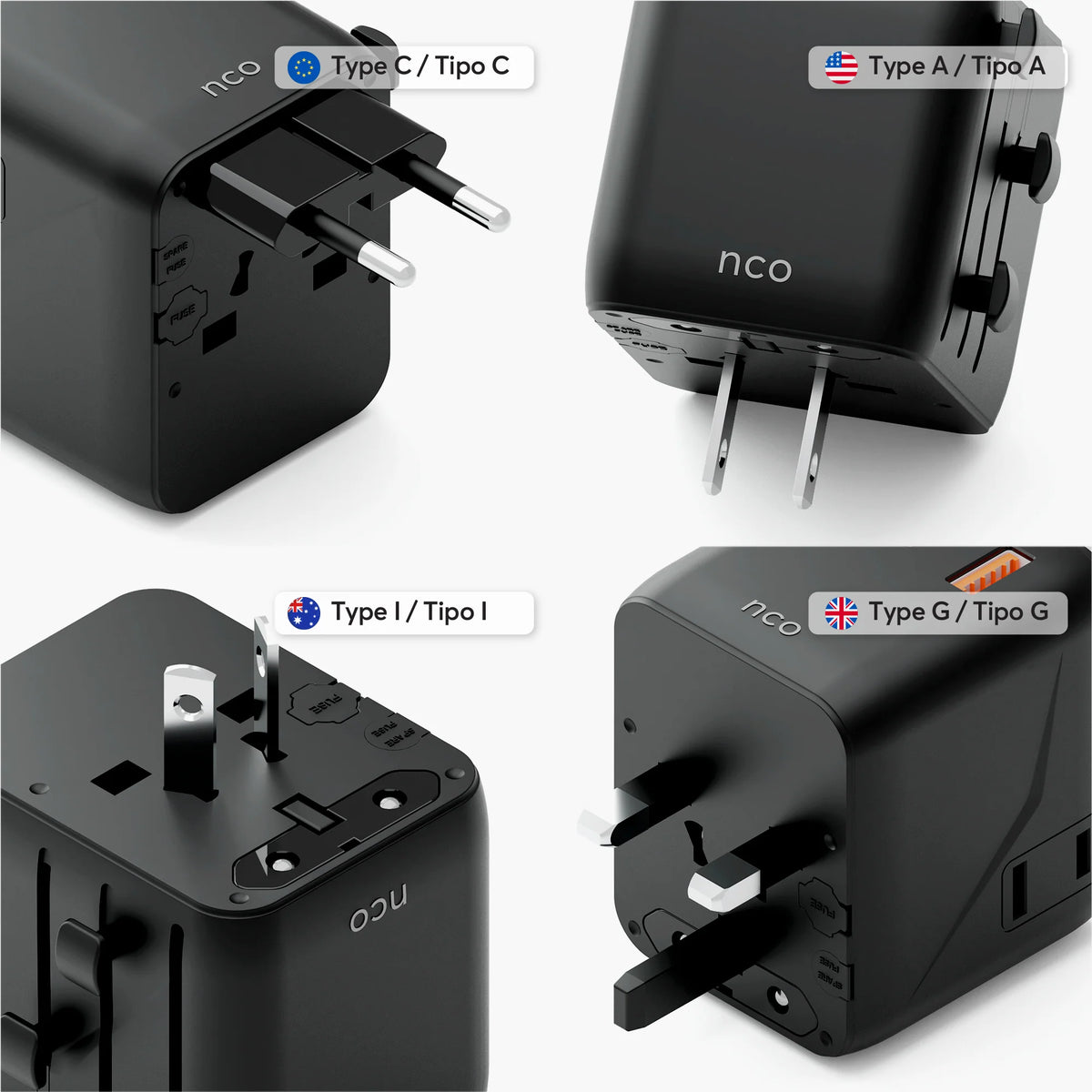 NCO Travel Adapter Black Universal 25W