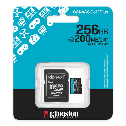 Kingston microSDXC Canvas Go Plus Gen4 200MB/s A2 U3 V30 Card + ADP 256GB
