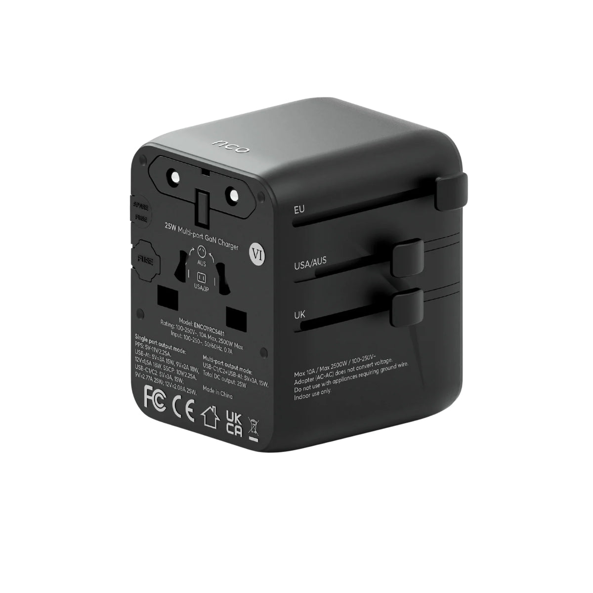 NCO Travel Adapter Black Universal 25W