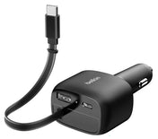 Belkin 75W Car Charger Cable USB-C 60W - USB-C 30W - USB-A 12W