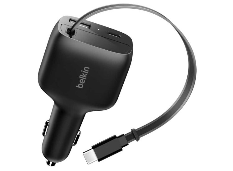 Belkin 75W Car Charger Cable USB-C 60W - USB-C 30W - USB-A 12W