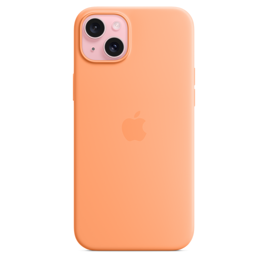 Funda de silicón con MagSafe para el iPhone 15 Plus - Color naranjada