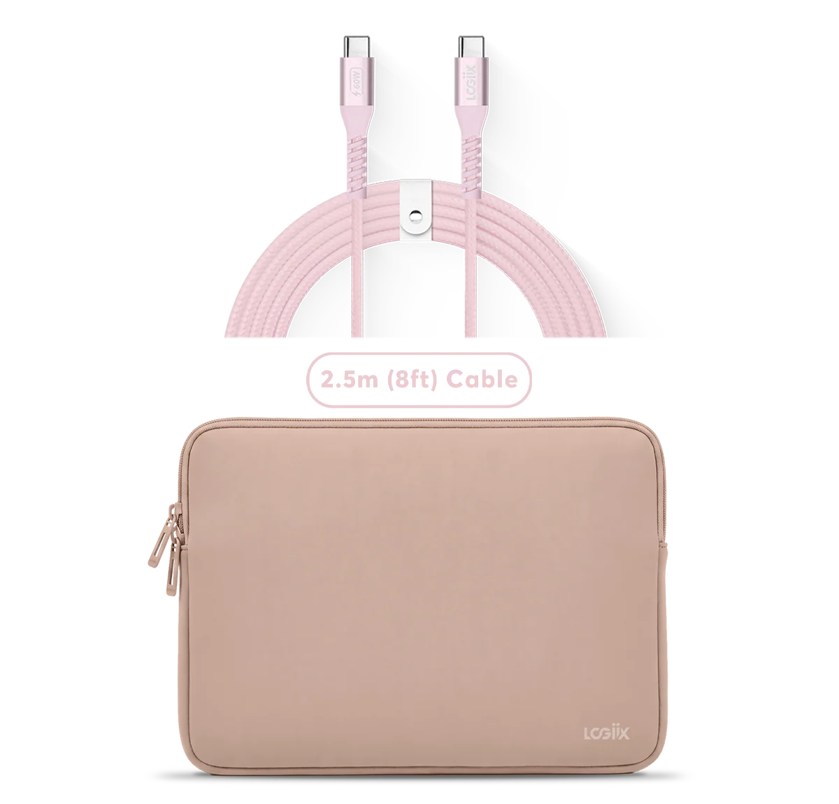 LOGiiX Vibrance Neo Sleeve Bundle with USB-C to USB-C Cable - Blush