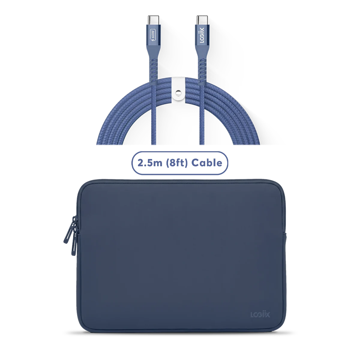 LOGiiX Vibrance Neo Sleeve Bundle with USB-C to USB-C Cable - Midnight Blue