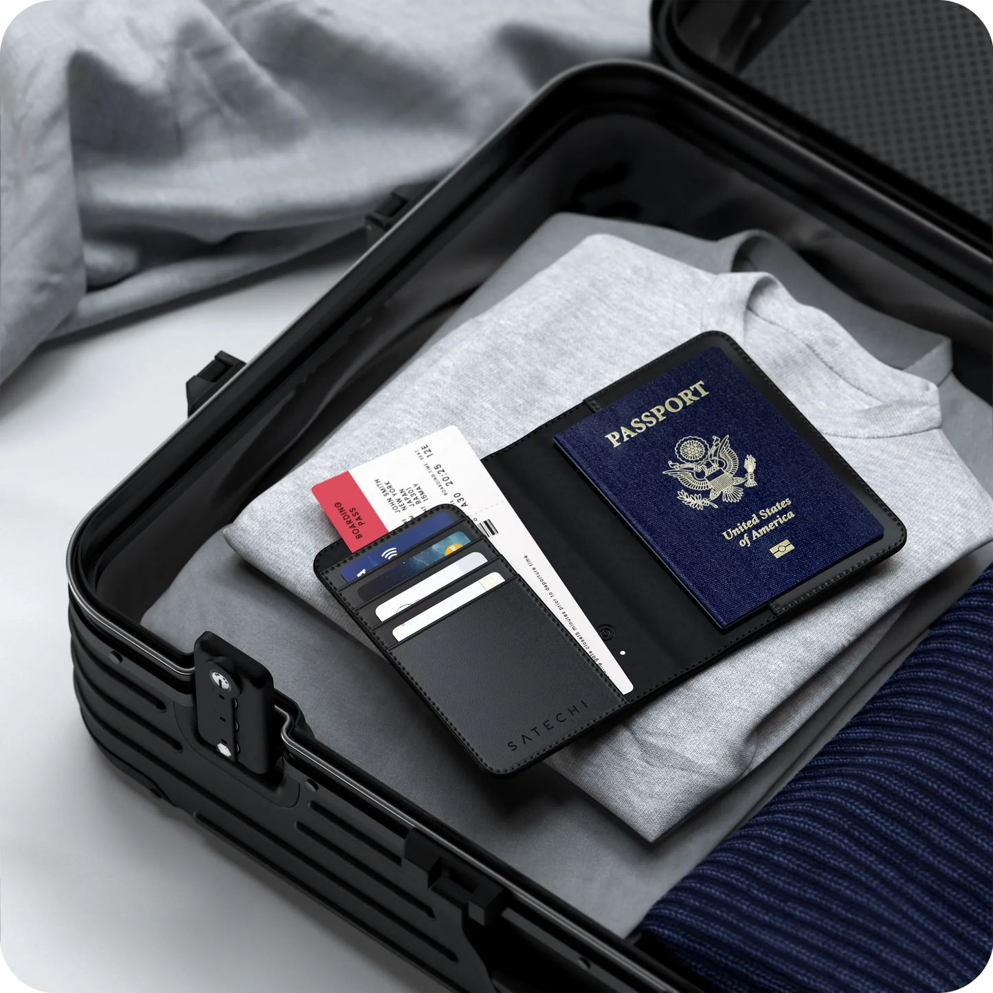 Satechi Vegan-Leather Passport Cover w/ Find My (Black)