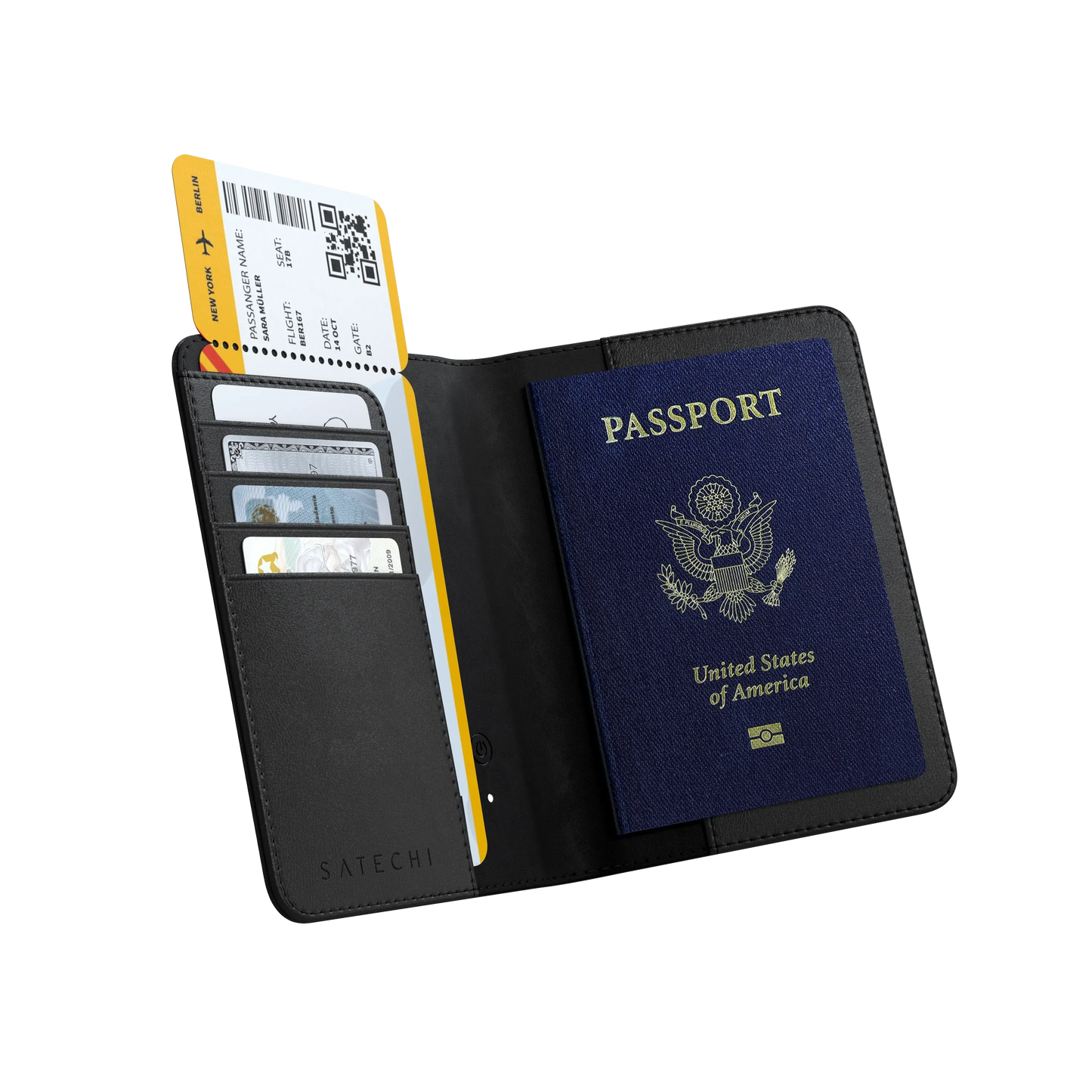 Satechi Vegan-Leather Passport Cover w/ Find My (Black)