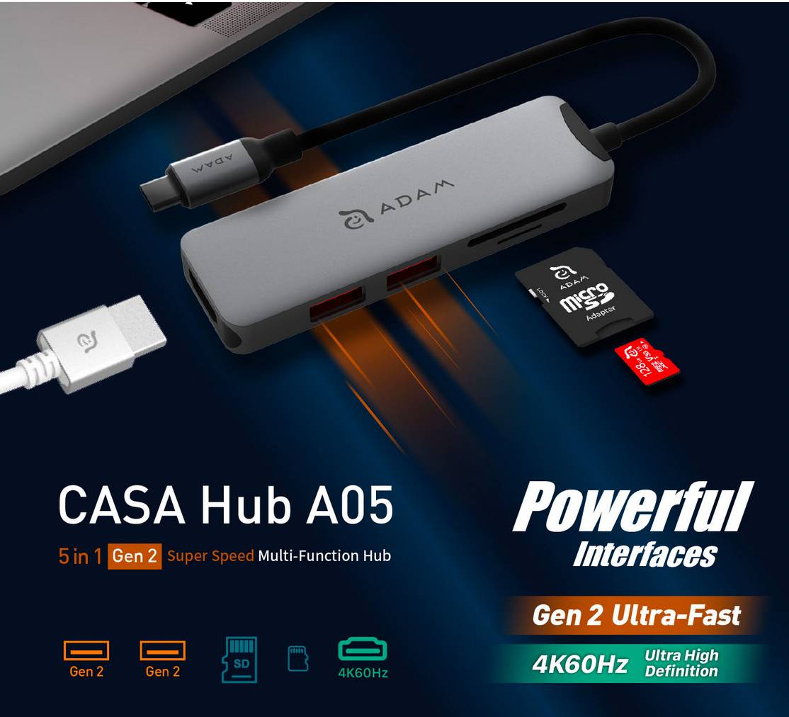 Adam Elements Adaptador Hub USB-C 3.1 4K 60Hz 5 en 1 Casa A05
