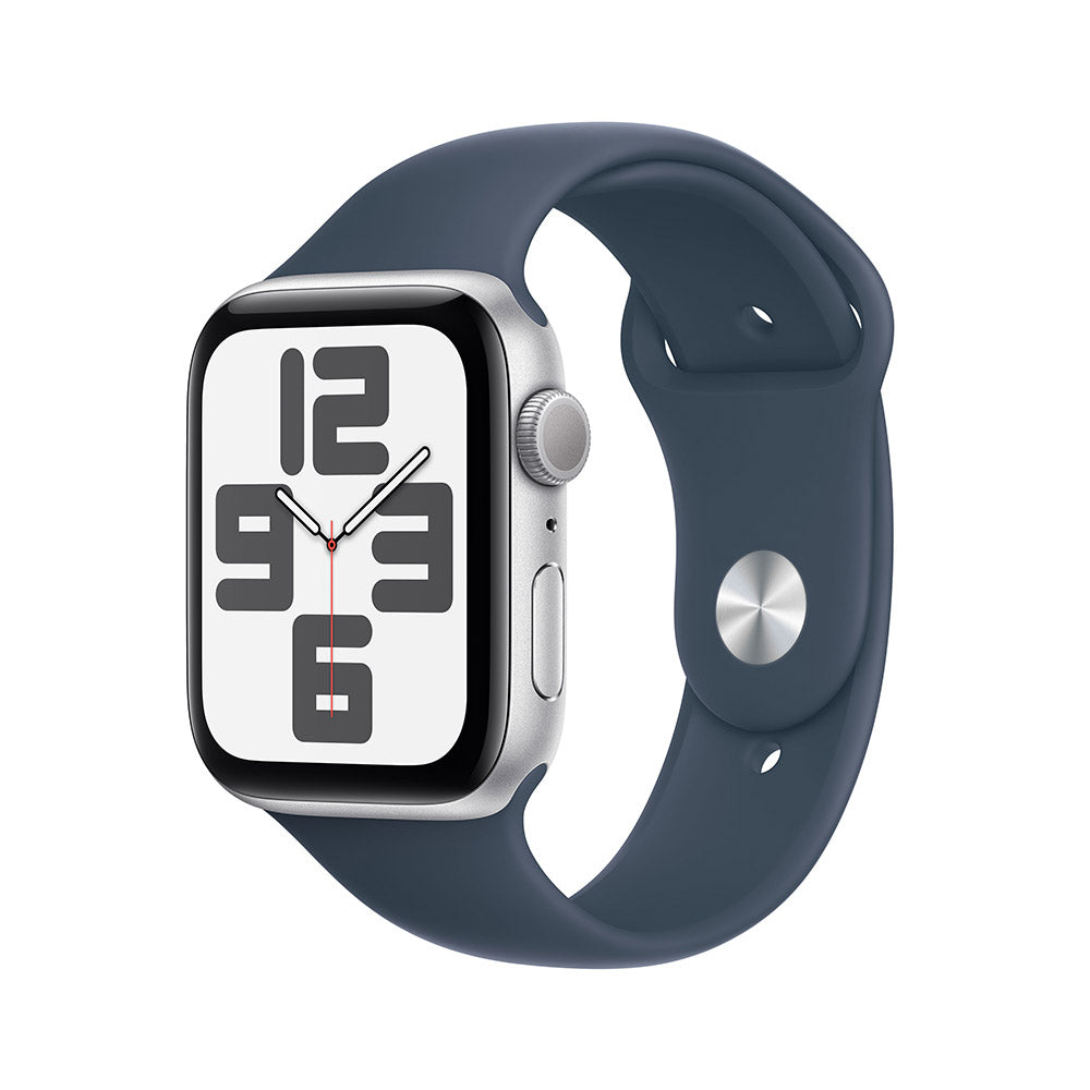 Apple Watch SE  Silver Aluminum Case with Storm Blue Sport Band